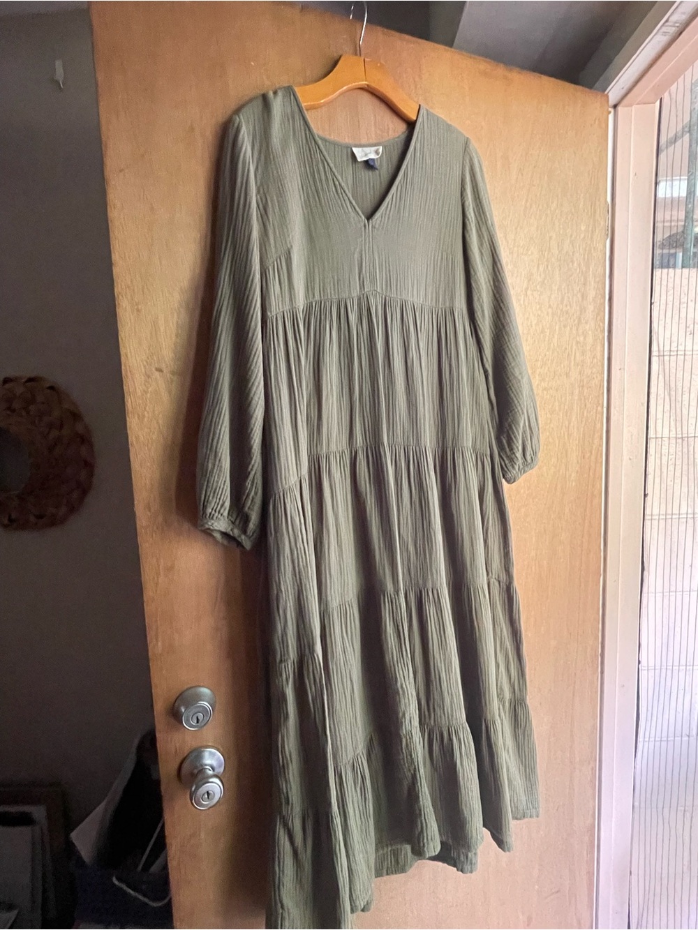 Universal Thread Olive Green Tiered V-Neck Maxi Dress